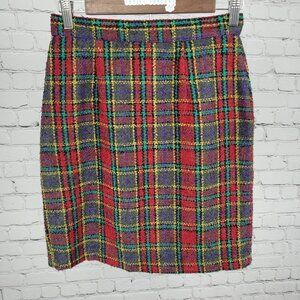 VTG Rampage Plaid Wool Blend Back Slit Unlined Straight Skirt USA Made Size 5